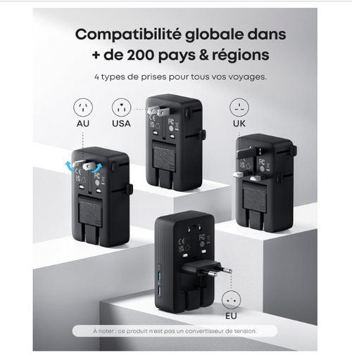 Chargeur GaN Anker Nano Travel Adapter Universel 4 Ports PD 20W